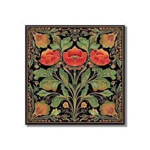 Red And Green Floral Ceramic Tile - Vintage Poppy Flowers Design Tile - Kitchen Backsplash Tile Bathroom Wall Tile Fireplace Ceramic Tile