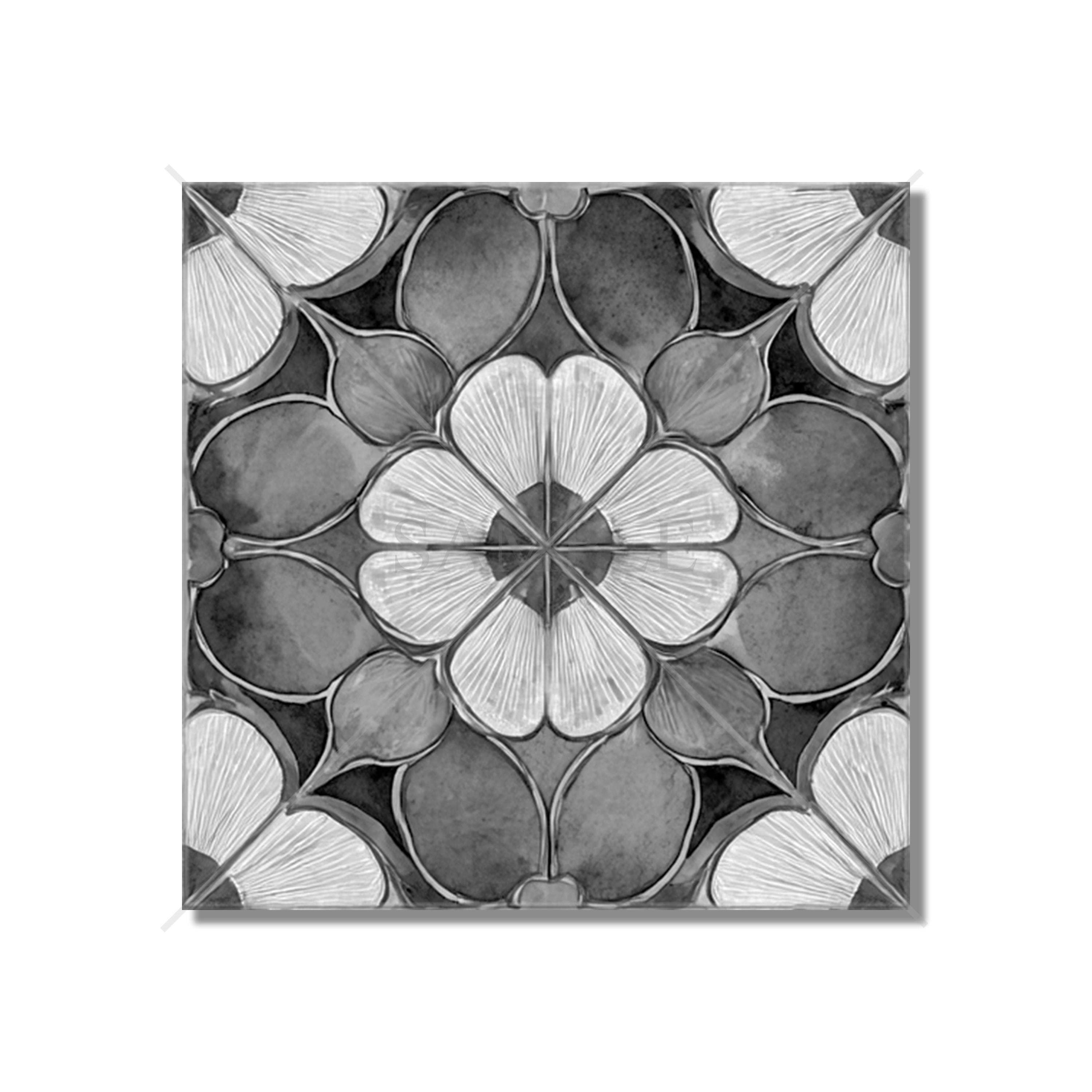 Ceramic Tile Gray Patterned Vintage Floral Design Kitchen Backsplash ...