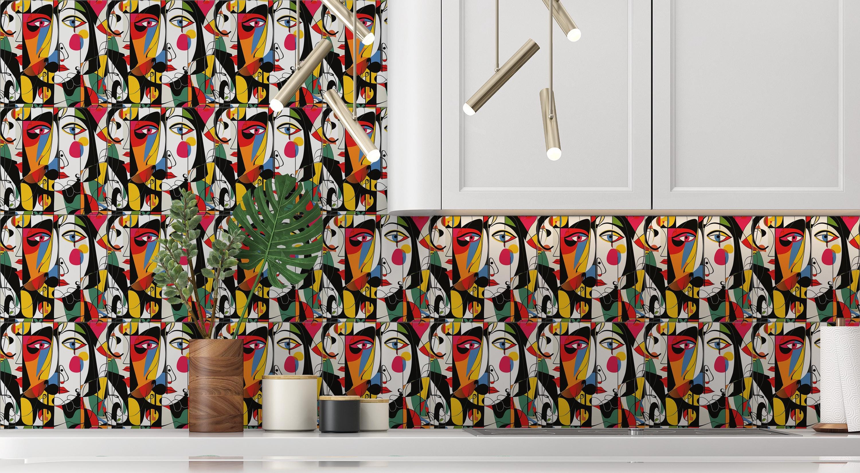 Micasso Picasso Faces Design Ceramic Tile - Colorful Unique Kitchen Backsplash ...