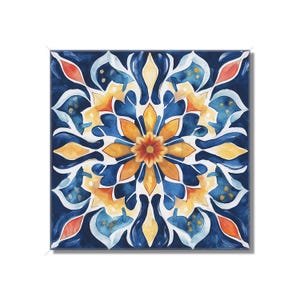 Blue And Orange Ceramic Tile - Vintage Moroccan Tile Design - Blue Orange Kitchen Backsplash Tile - Bathroom Wall Tile - Patterned Tile