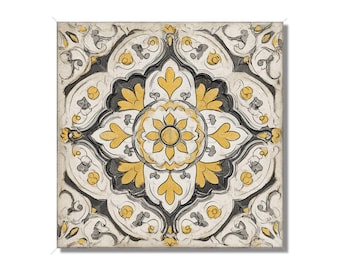 Vintage Moroccan Ceramic Tile - Unique Yellow and Gray Design Kitchen Backsplash Tile - Bathroom Tile - Decorative Fireplace Tiles