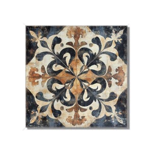 Black And Tan Ceramic Tile - Vintage French Tile Design - Black Kitchen Backsplash Tiles - Black Fireplace Tiles - Patterned Ceramic Tiles