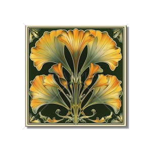 Vintage Art Nouveau Ginkgo Design Ceramic Tile - Decorative Kitchen Backsplash Tile Bathroom Tile - Antique Design Decorative Ceramic Tile