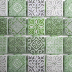 Ceramic Mosaic Tiles - Grey Green Vintage Design Medallions Moroccan Tile Design Mosaic - Mixed Patterned Tile - Ceramic Mosaic Tile