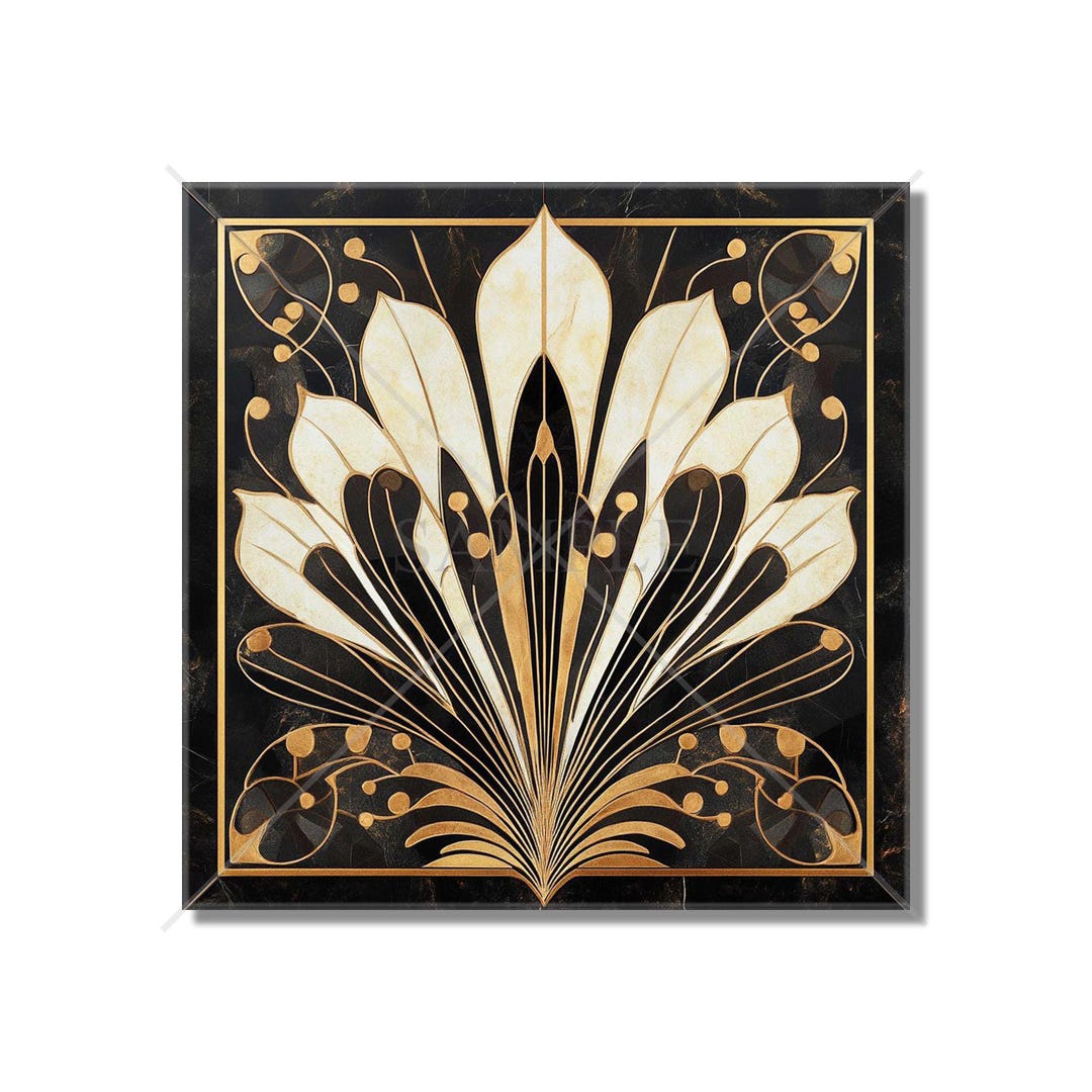 Vintage Art Deco Design Ceramic Tile Black and Gold Tones Art Deco ...