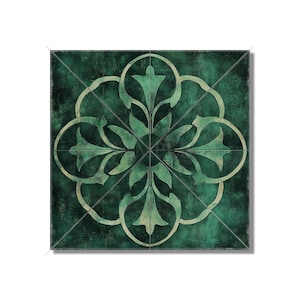 Dark Green Patterned Ceramic Tile - Green Kitchen Backsplash Tile - Green Bathroom Wall Tile - Decorative Green Ceramic Tile Free Shipping
