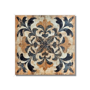 Black Tan Rust Ceramic Tile - Vintage French Tile Design - Black Kitchen Backsplash Tiles - Black Fireplace Tiles - Patterned Ceramic Tiles