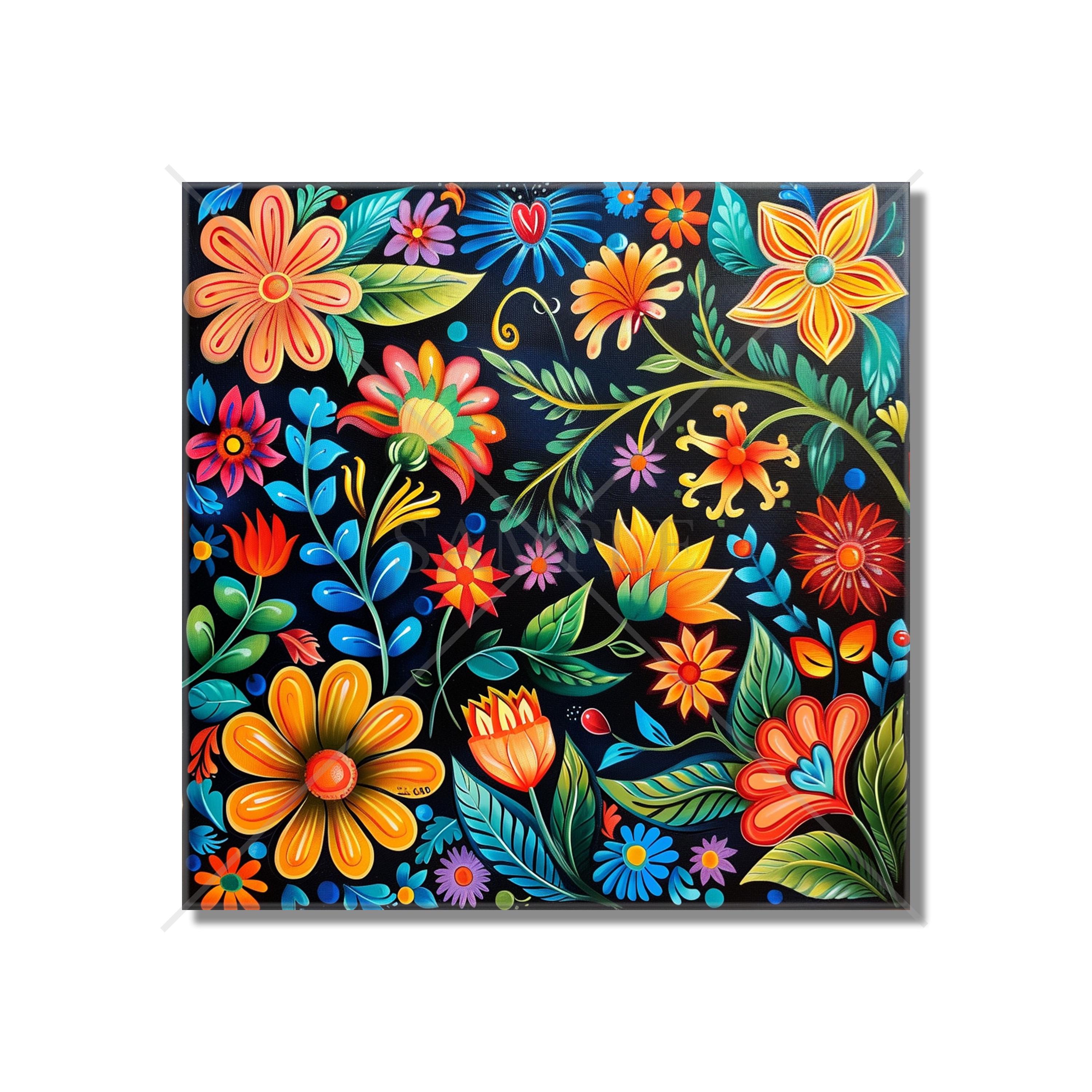 Folk Art Floral Design Ceramic Tile - Multi Colored Kitchen Tile - Backsplash Tile - Bathroom Tile - Decorative Mexican Fireplace Tile