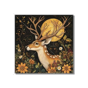 Deer Ceramic Tile - Vintage Design Deer Ceramic Tile - Sun And Moon Deer Tile - Magical Deer Design Home Decor - Deer Mural - Free Shipping