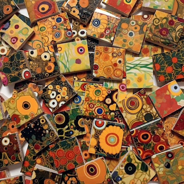 Vente en gros de carreaux de mosaïque - 2 livres de mosaïque Art Nouveau assortie, style Klimt, fleurs dans des tons naturels