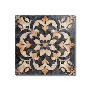 Black And Tan Ceramic Tile - Vintage French Tile Design - Black Kitchen Backsplash Tiles - Black Fireplace Tiles - Patterned Ceramic Tiles