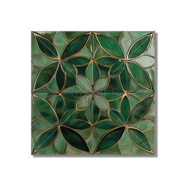 Dark Green Patterned Ceramic Tile - Green Kitchen Backsplash Tile - Green Bathroom Wall Tile - Patterned Green Ceramic Fireplace Tile