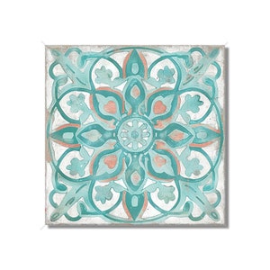 Turquoise And Coral Ceramic Tile - Vintage Moroccan Tile Design - Kitchen Backsplash Tile - Bathroom Wall Tile - Patterned Ceramic Tile
