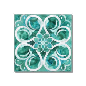 Ceramic Tile Teal Patterned Kitchen Backsplash Tile - Teal Blue Green Bathroom Tile - Unique Tile Backsplash - Free Shipping