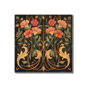 Vintage Art Nouveau Floral Design Ceramic Tile - Kitchen Backsplash Tile Bathroom Tile Antique Design Tile - Fireplace Tile - Staircase Tile