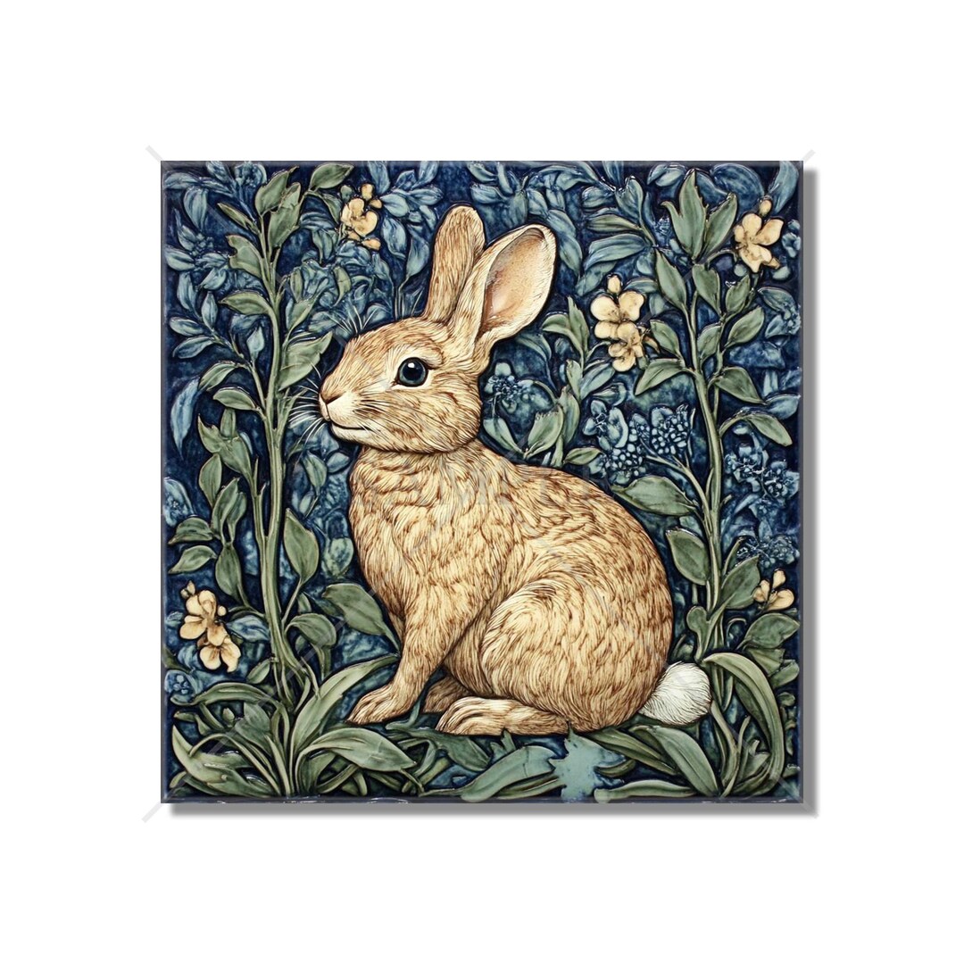 Bunny Rabbit Ceramic Tile William Morris Vintage Design Rabbit Ceramic ...