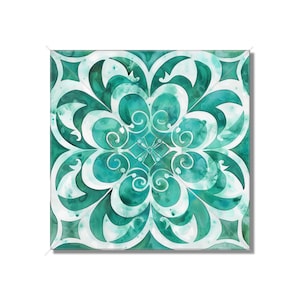 Ceramic Tile Teal Patterned Kitchen Backsplash Tile - Teal Blue Green Bathroom Tile - Unique Tile Backsplash - Free Shipping