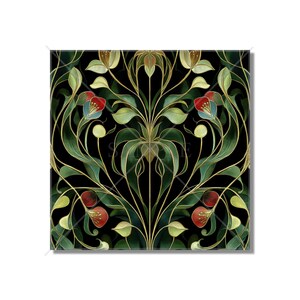 Red And Green Floral Ceramic Tile - Vintage French Floral Vines Design - Kitchen Backsplash Tile Bathroom Wall Tile Fireplace Ceramic Tile