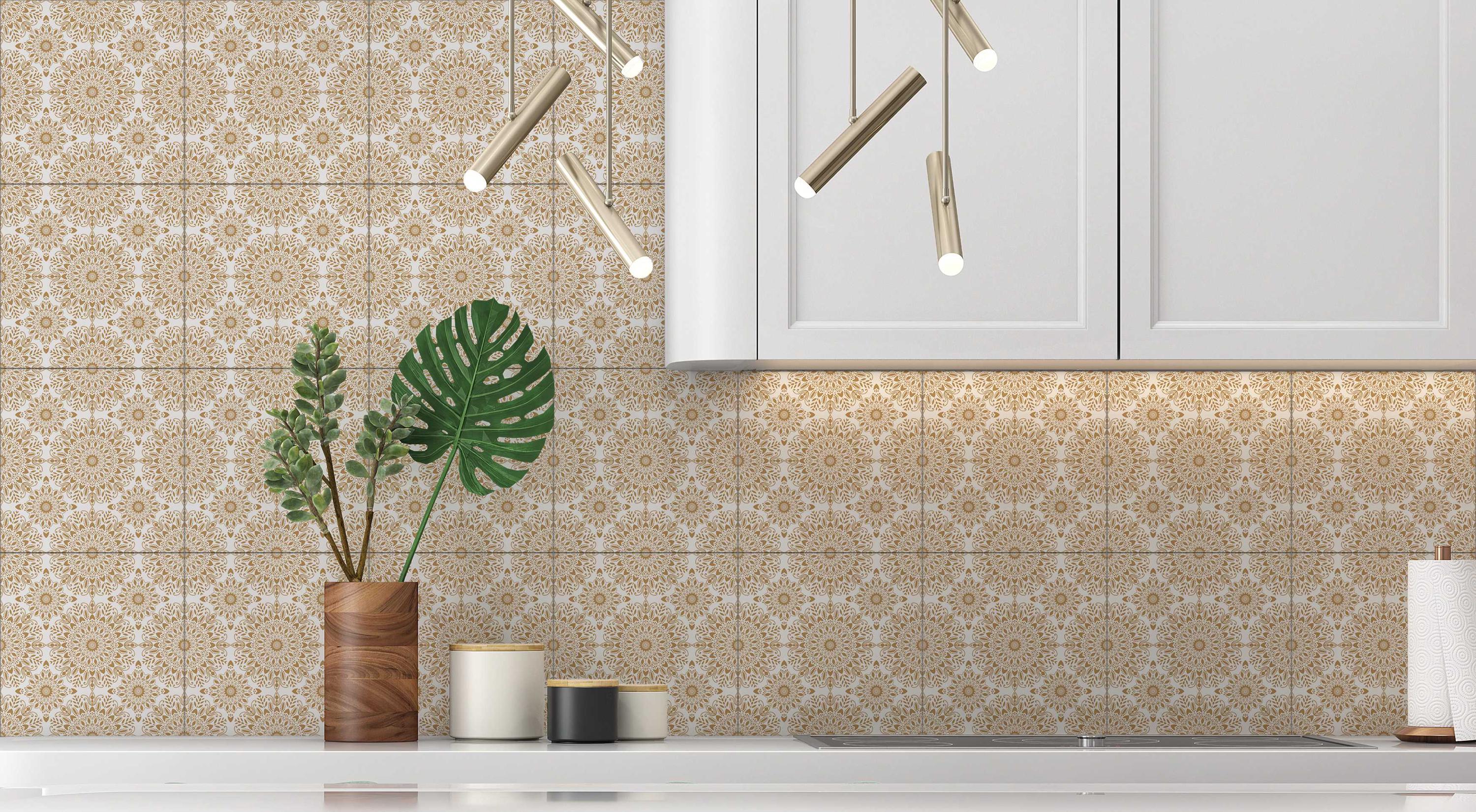 Tan and White Moroccan Design Ceramic Tile - Tan Kitchen Backsplash ...
