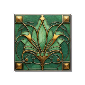 Green Decorative Art Nouveau Design Ceramic Tile Green Kitchen Backsplash Tile - Green Art Deco Bathroom Tile - Green Accent Tiles