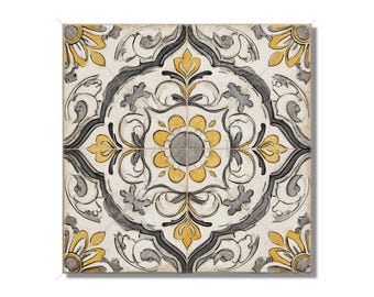 Vintage Moroccan Ceramic Tile - Unique Yellow and Gray Design Kitchen Backsplash Tile - Bathroom Tile - Decorative Fireplace Tiles