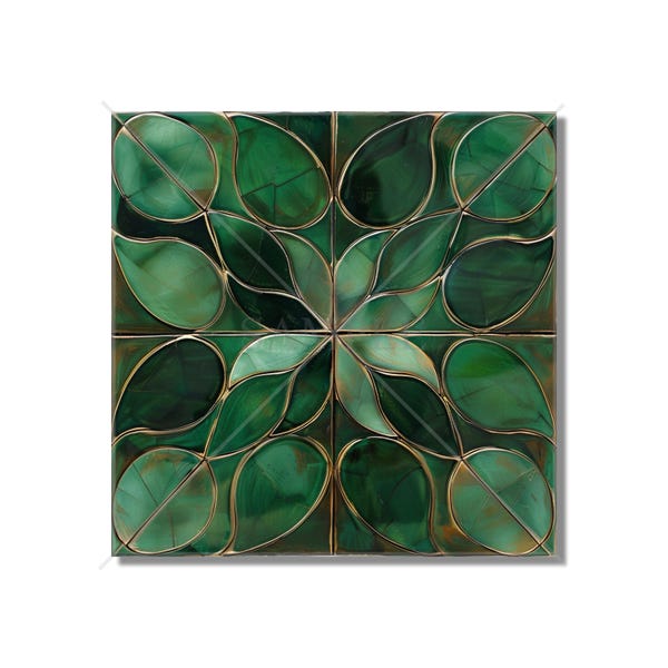 Dark Green Patterned Ceramic Tile - Green Kitchen Backsplash Tile - Green Bathroom Wall Tile - Patterned Green Ceramic Fireplace Tile