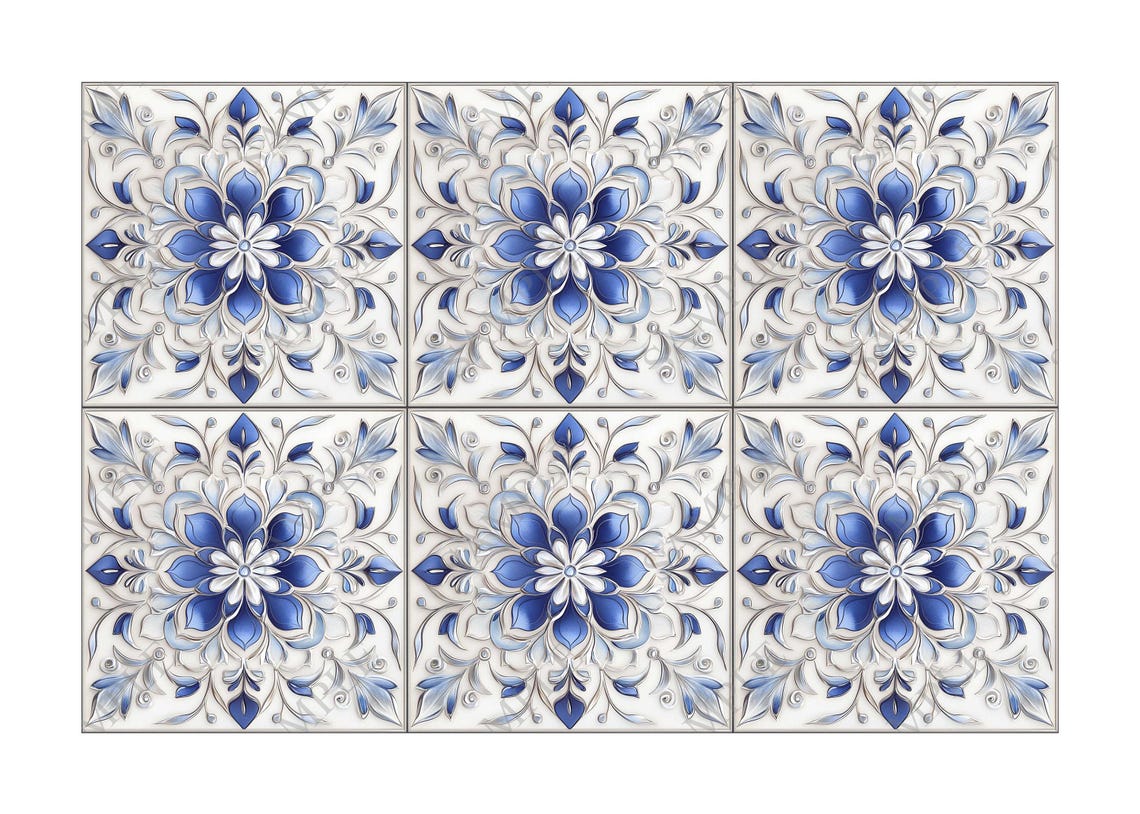 Blue and White Ceramic Tile - Vintage Tile Design Kitchen Backsplash ...