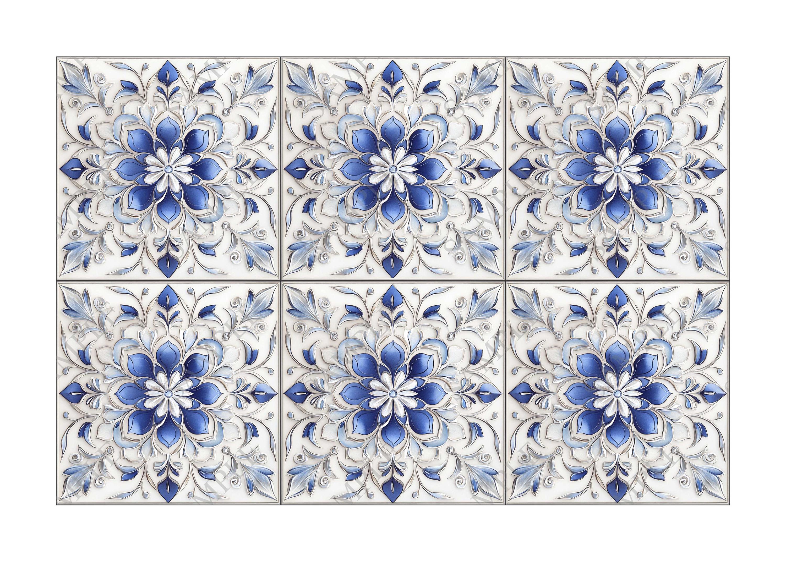 Blue and White Ceramic Tile - Vintage Tile Design Kitchen Backsplash ...