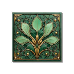Green Decorative Art Nouveau Design Ceramic Tile Green Kitchen Backsplash Tile - Green Art Deco Bathroom Tile - Green Accent Tiles