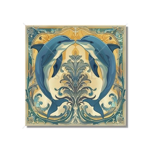 Dolphin Design Ceramic Tile - Unique Dolphin Design Kitchen Accent Tile - Patterned Bathroom Tile - Beach Bathroom Tile -