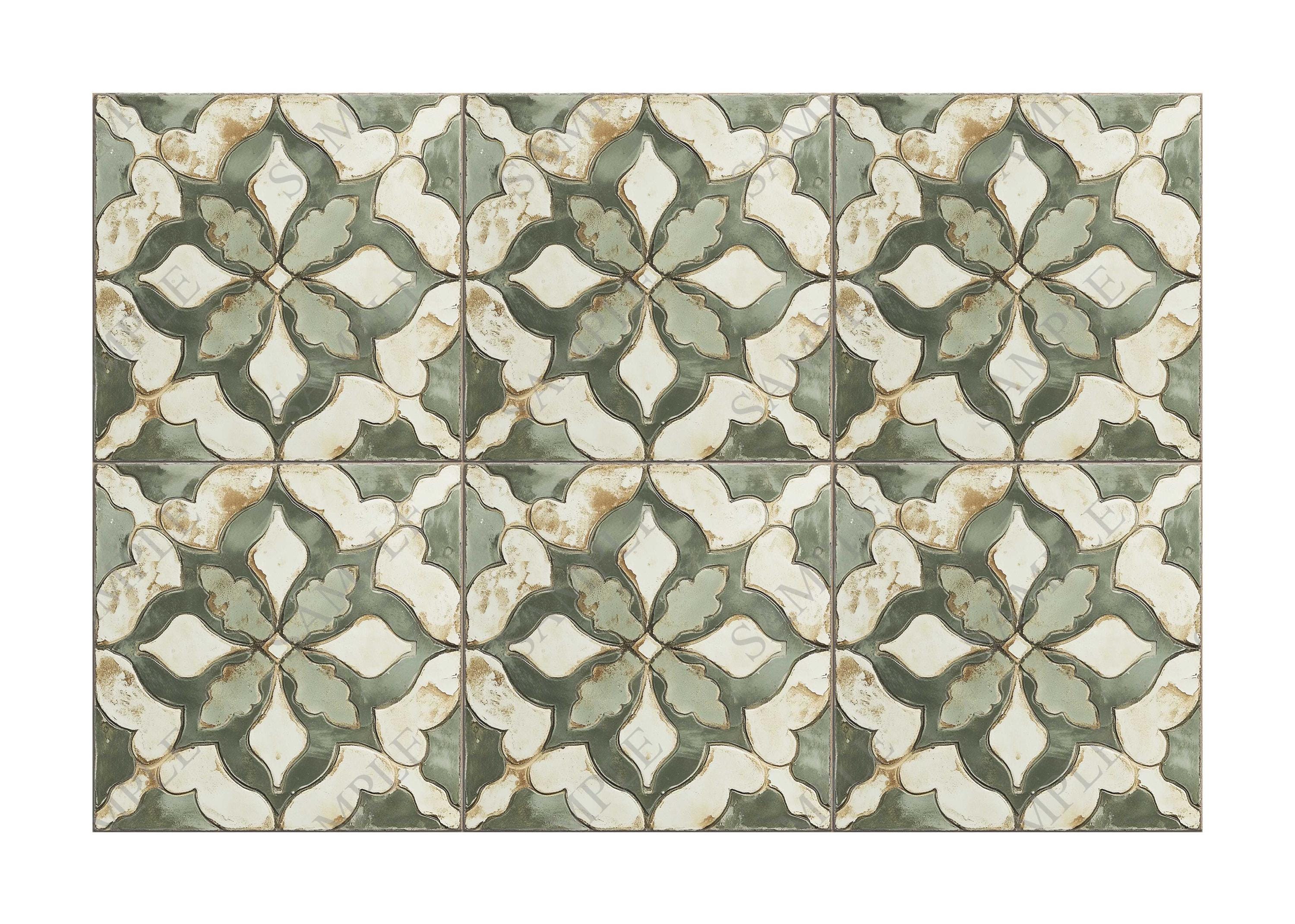 Sage Tile Ceramic Tile Sage Green Patterned Vintage Design Kitchen Backsplash ...