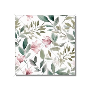 Botanical Pink Floral Ceramic Tile - Botanical Kitchen Backsplash Tile - Botanical Bathroom Tile - Botanical Fireplace Surround Tile