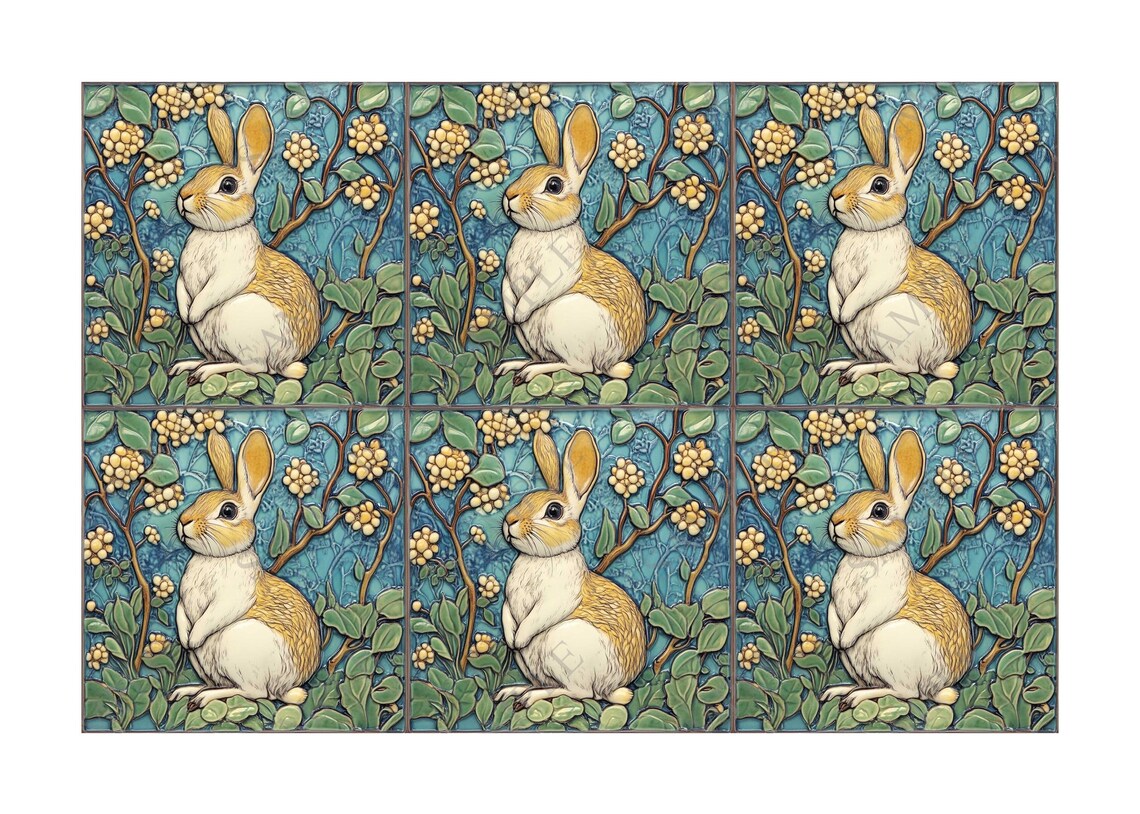Bunny Rabbit Ceramic Tile - Vintage Design Rabbit Ceramic Tile - Rabbit ...