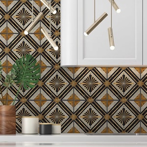 Vintage Art Deco Design Ceramic Tile Black And Gold Tones Art Deco Kitchen Backsplash Tile Art Deco Bathroom Tile - Free Shipping