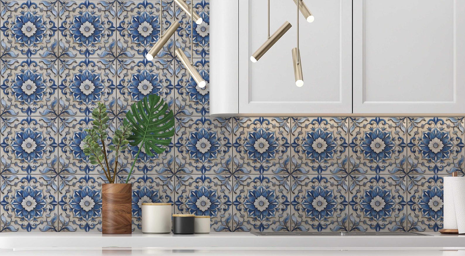 Blue Antique White Ceramic Tile - Vintage Tile Design Kitchen ...