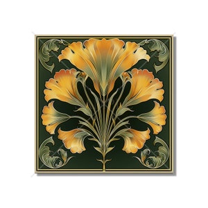 Vintage Art Nouveau Ginkgo Design Ceramic Tile - Decorative Kitchen Backsplash Tile Bathroom Tile - Antique Design Decorative Ceramic Tile
