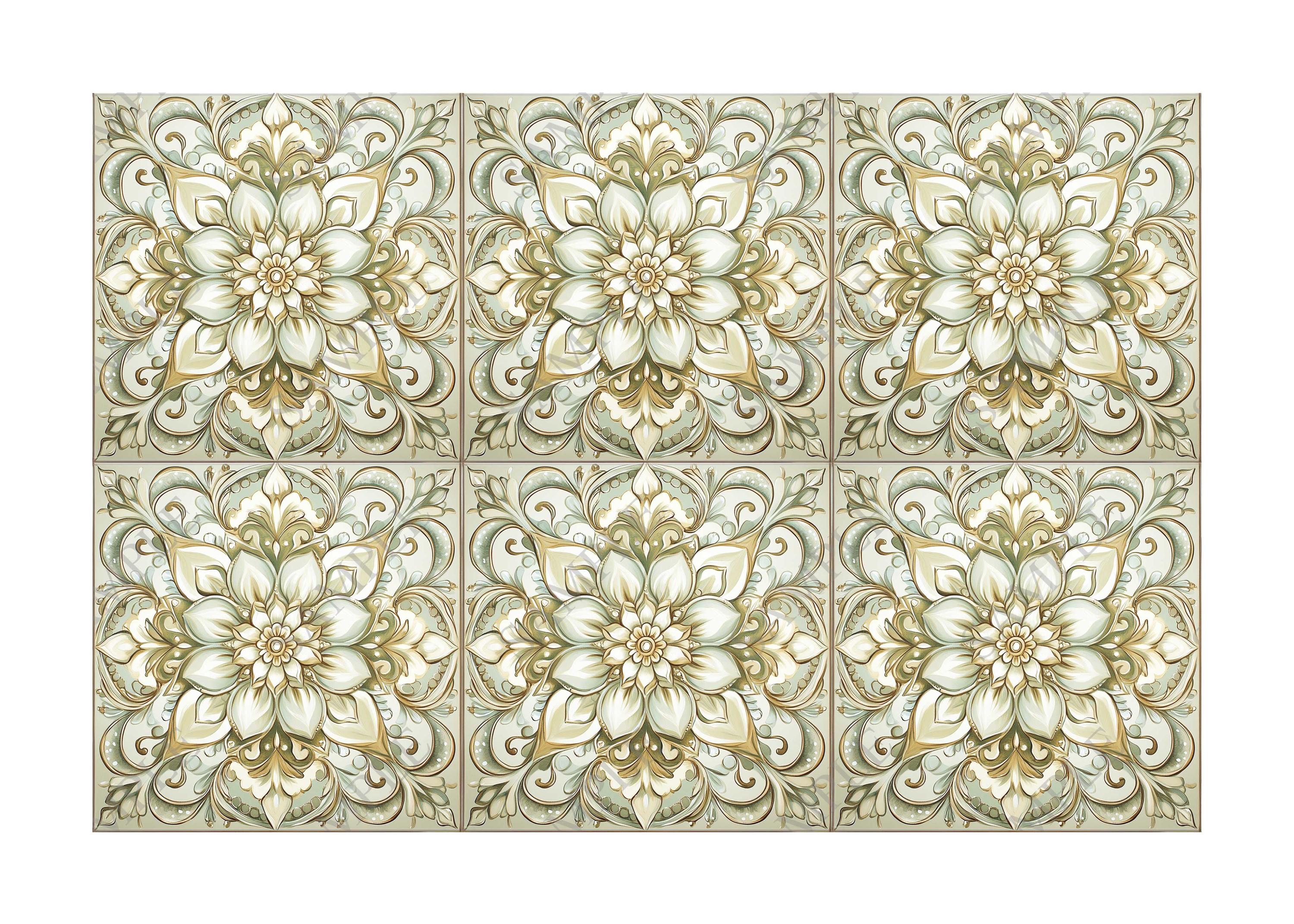 Ceramic Tile Green Patterned Vintage Floral Design Kitchen Backsplash ...