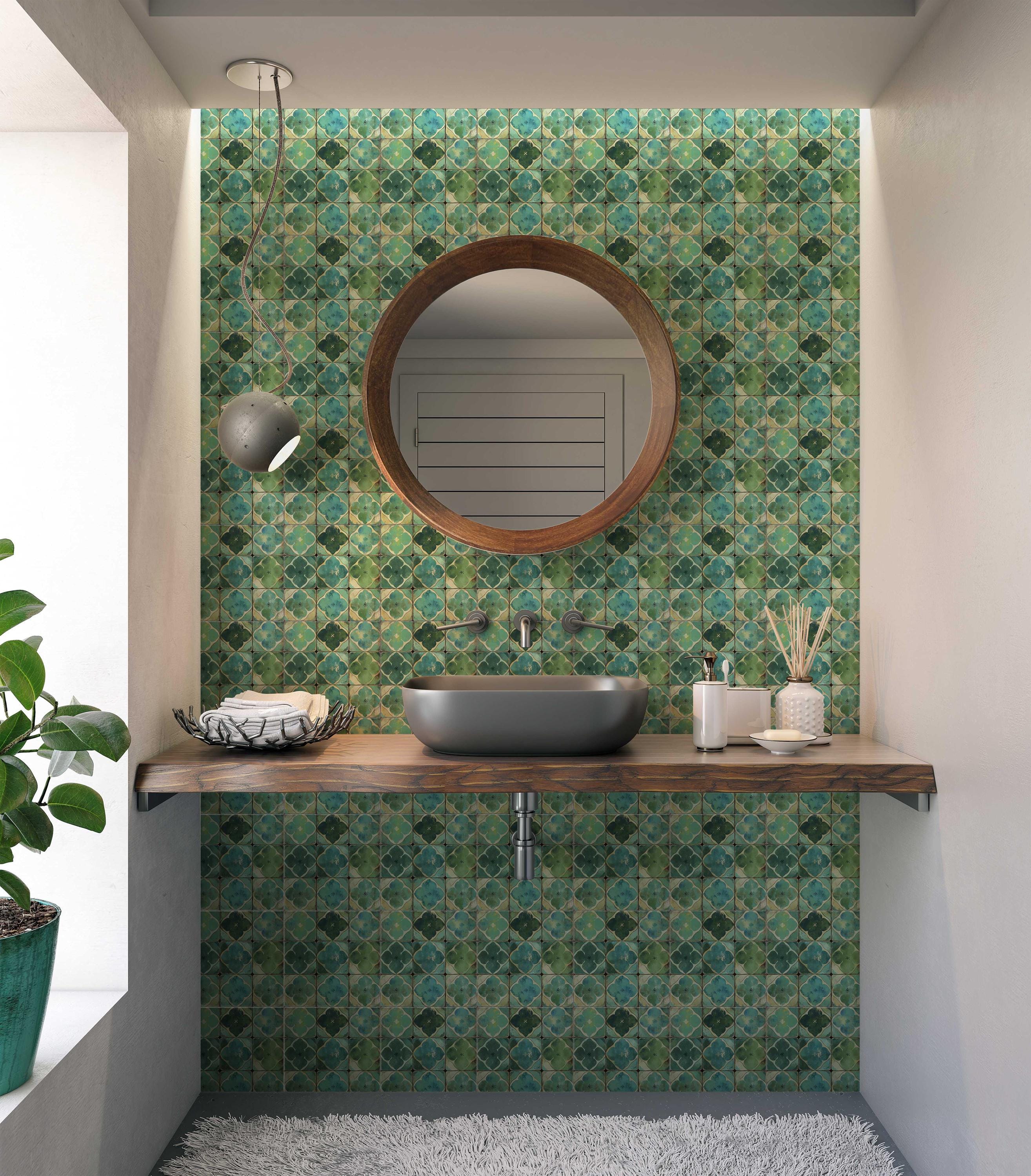 Blue Green Ceramic Tile Vintage Moroccan Tile Design Patterned Kitchen ...
