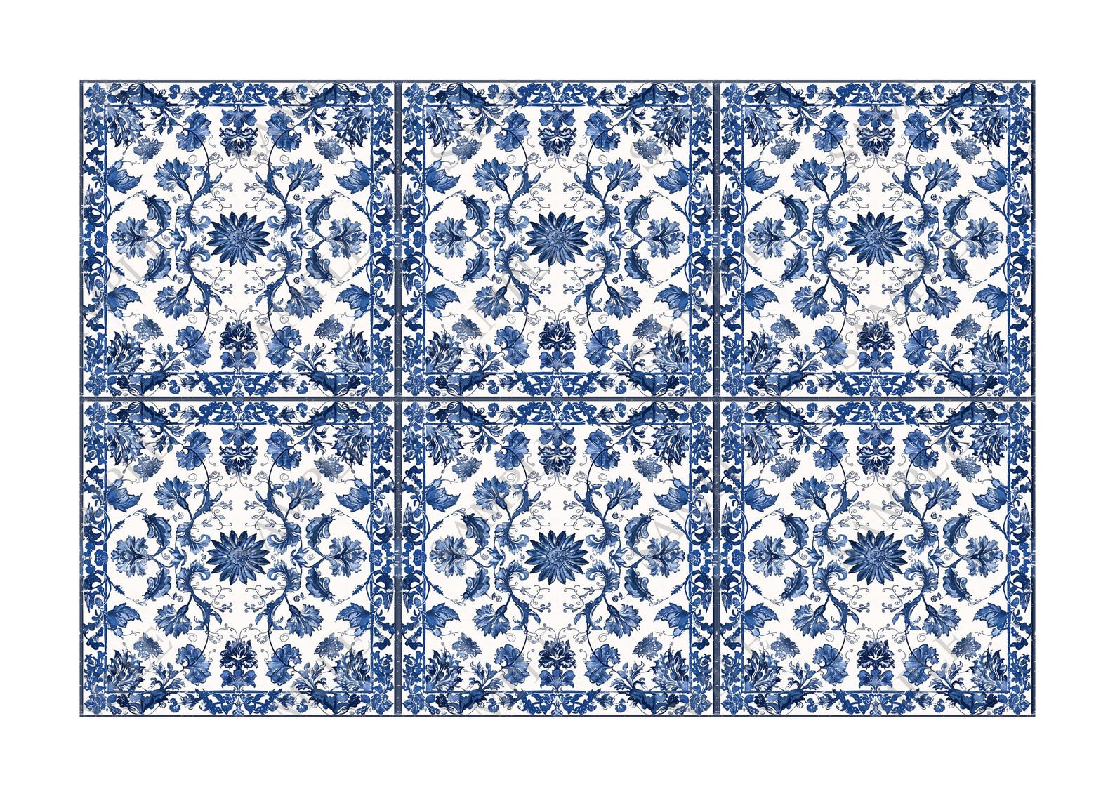 Blue and White Ceramic Tile - Vintage French Floral Tile Design - Blue ...