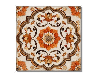 Antique Orange Patterned Ceramic Tile - Kitchen Backsplash Tile - Orange Bathroom Tile Patterned Ceramic Tile - Orange Fireplace Tile