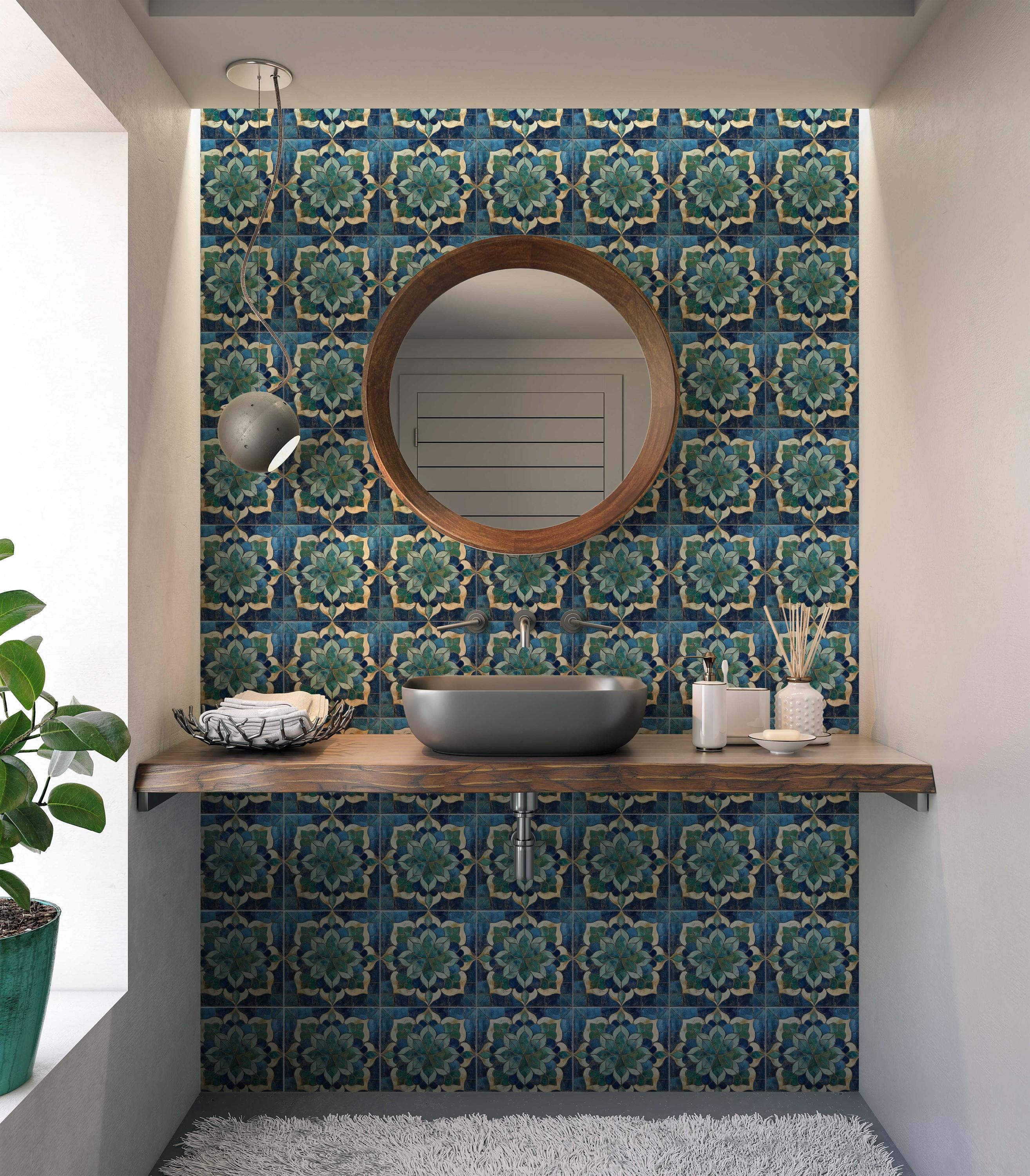 Blue Green Turquoise Ceramic Tile - Vintage Moroccan Tile Design ...