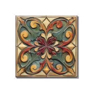 Ceramic Tile Kitchen Backsplash Tile - Green Decorative Medallion Art Nouveau Design Bathroom Tile Antique Reproduction Tile Fireplace Tile