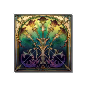 Vintage Art Nouveau Floral Design Ceramic Tile Purple Blue Green Gold Kitchen Backsplash Tile Bathroom Tile - Antique Design Tile
