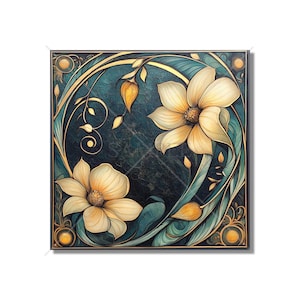 Blue Cream Vintage Art Nouveau Deco Design Ceramic Tile Art Nouveau Kitchen Accent Backsplash Floral Tile Art Nouveau Bathroom Free Shipping