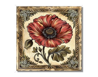 Poppy Flower Design Ceramic Accent Tile - Floral Design Kitchen Accent Backsplash Tile Floral Design Bathroom Accent Tiles -
