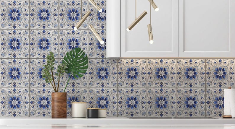 Blue and White Ceramic Tile - Vintage Tile Design Kitchen Backsplash ...