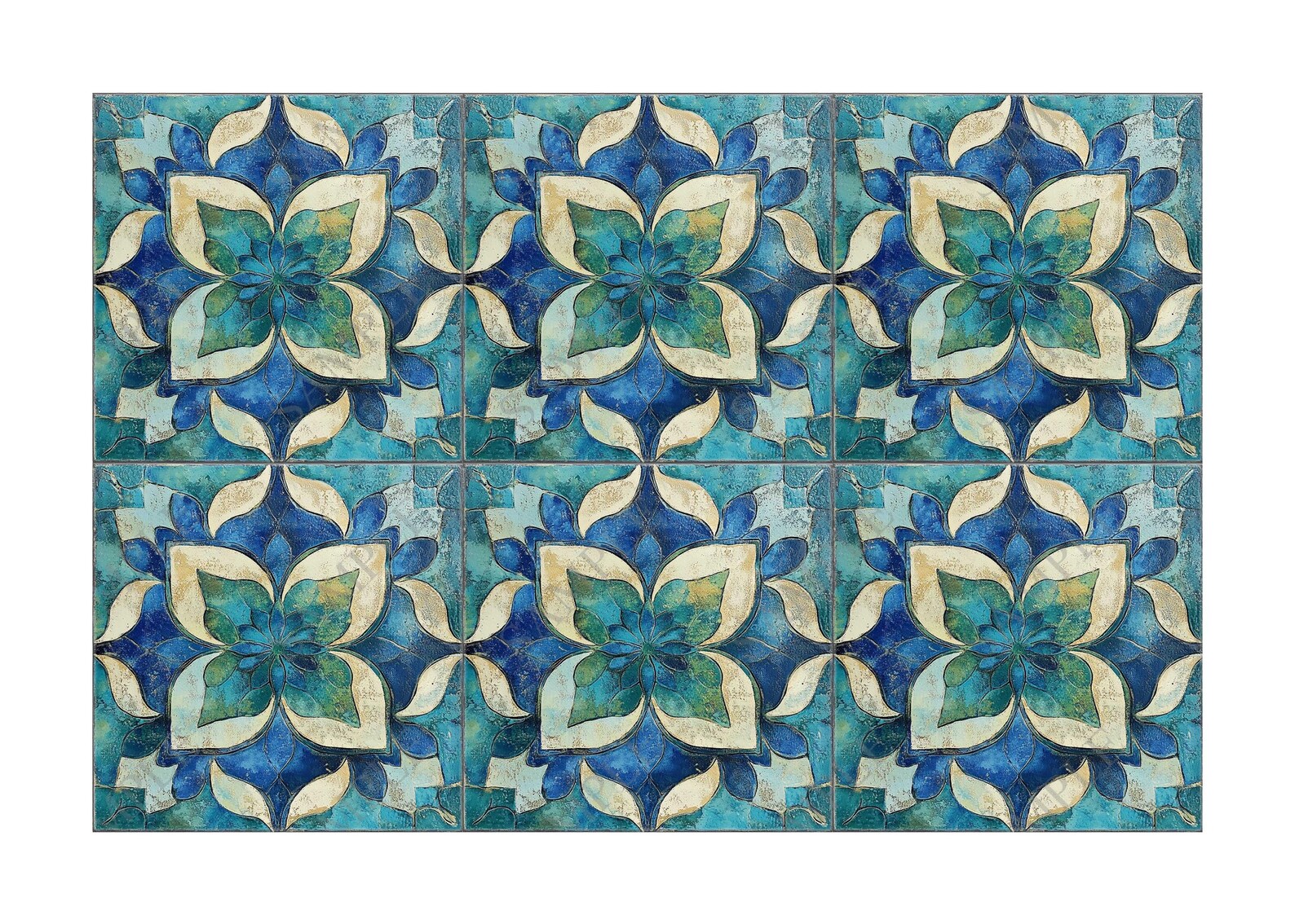 Blue Green Turquoise Ceramic Tile - Vintage Moroccan Tile Design ...