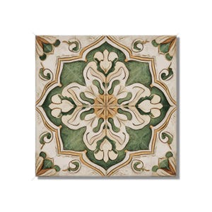Green And Beige Ceramic Tile Vintage Aged Moroccan Tile Design - Green Kitchen Backsplash Tile - Bathroom Wall Tile - Green Patterned Tile