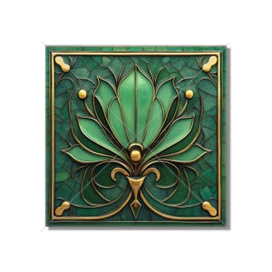 Green Decorative Art Nouveau Design Ceramic Tile Green Kitchen Backsplash Tile - Green Art Deco Bathroom Tile - Green Accent Tiles
