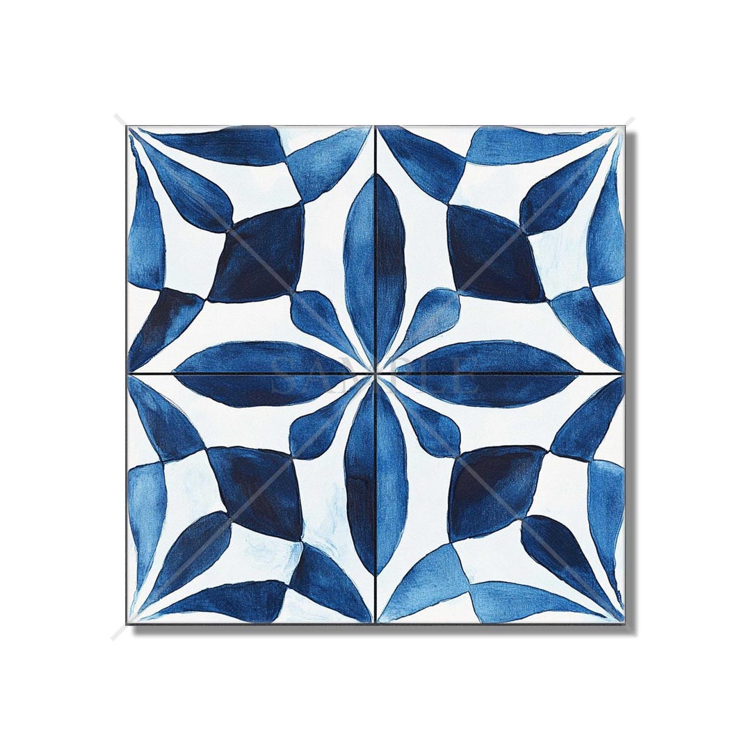 Blue and White Geometric Design Ceramic Tile - Unique Blue Kitchen ...